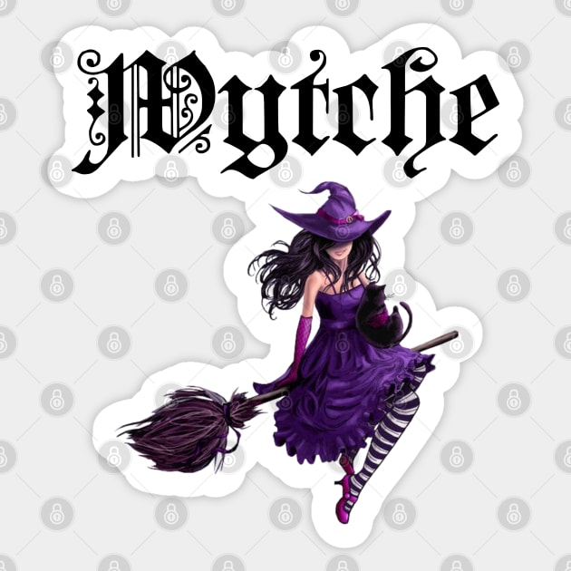 Wytche - with a Pretty Witch Flying on a Broom Sticker by TraditionalWitchGifts